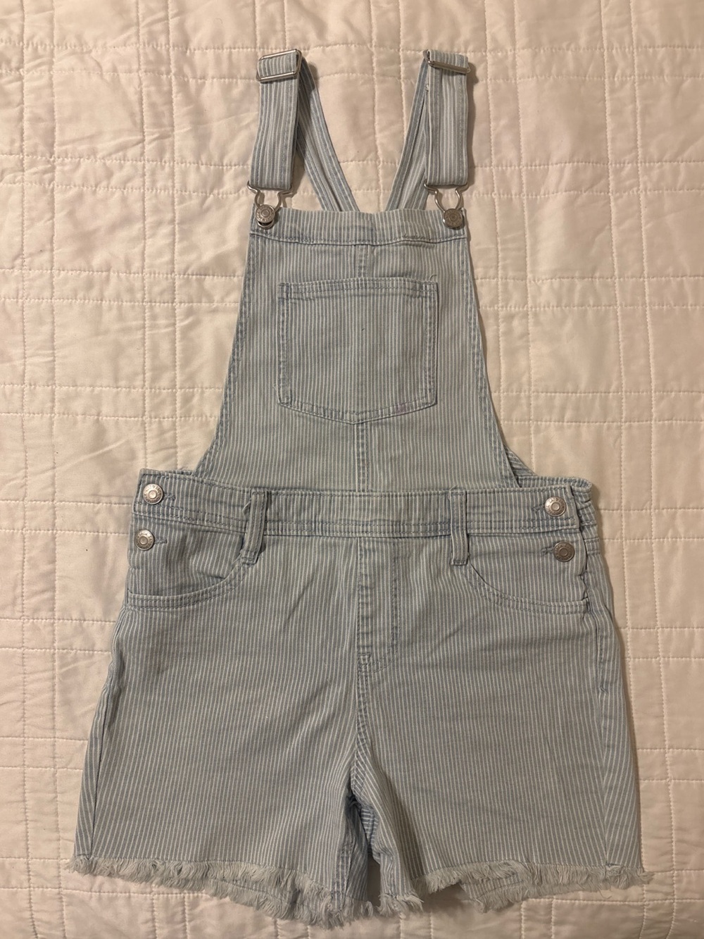 Cat & Jack Light Blue Pinstripe Short Denim Overalls
